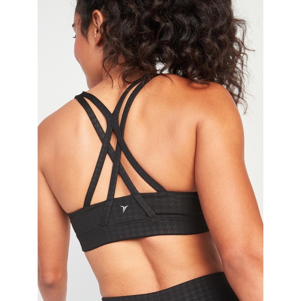 Old Navy Black Houndstooth Strappy Sports Bra Sz S